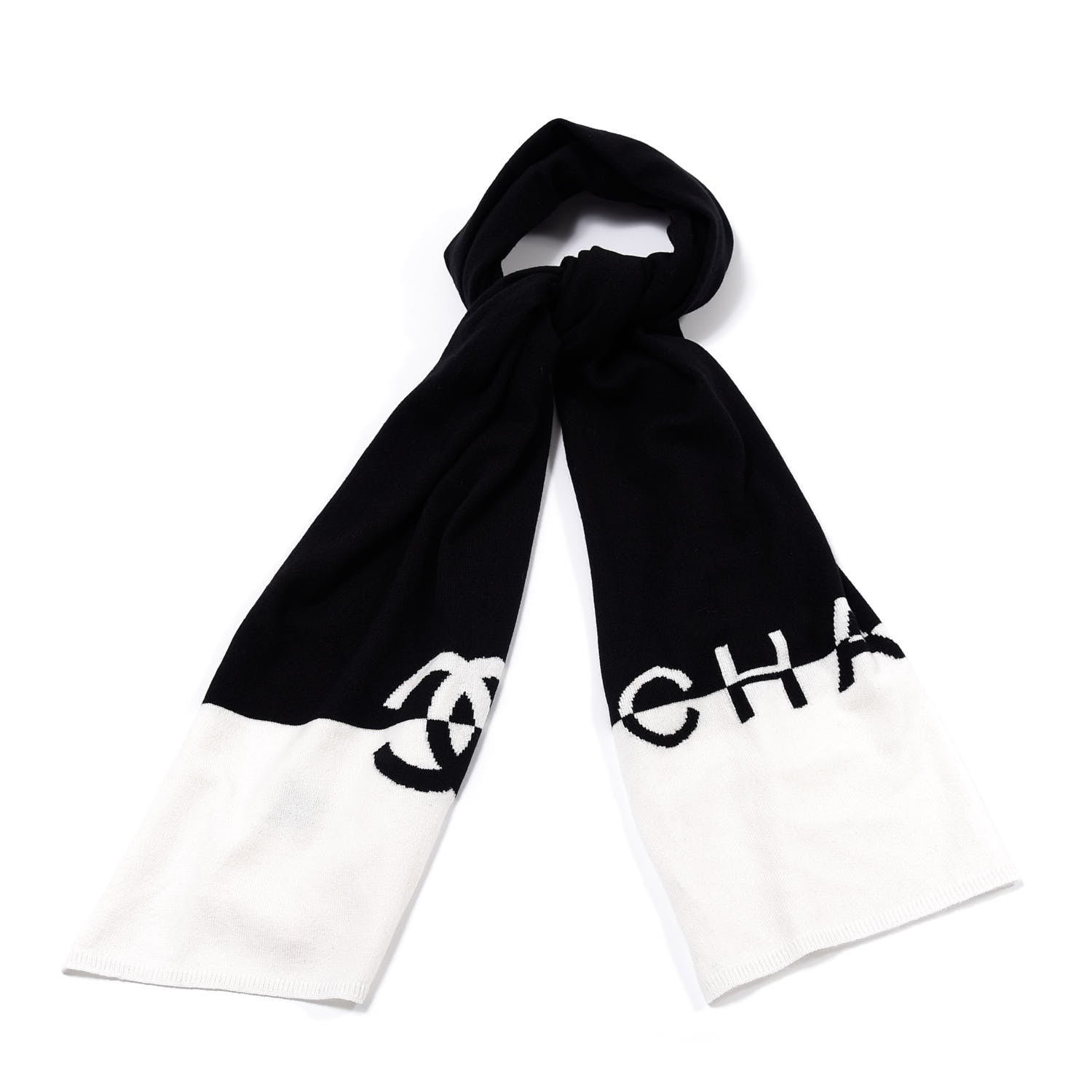 Chanel Cashmere Logo Scarf White Black 1 of 5