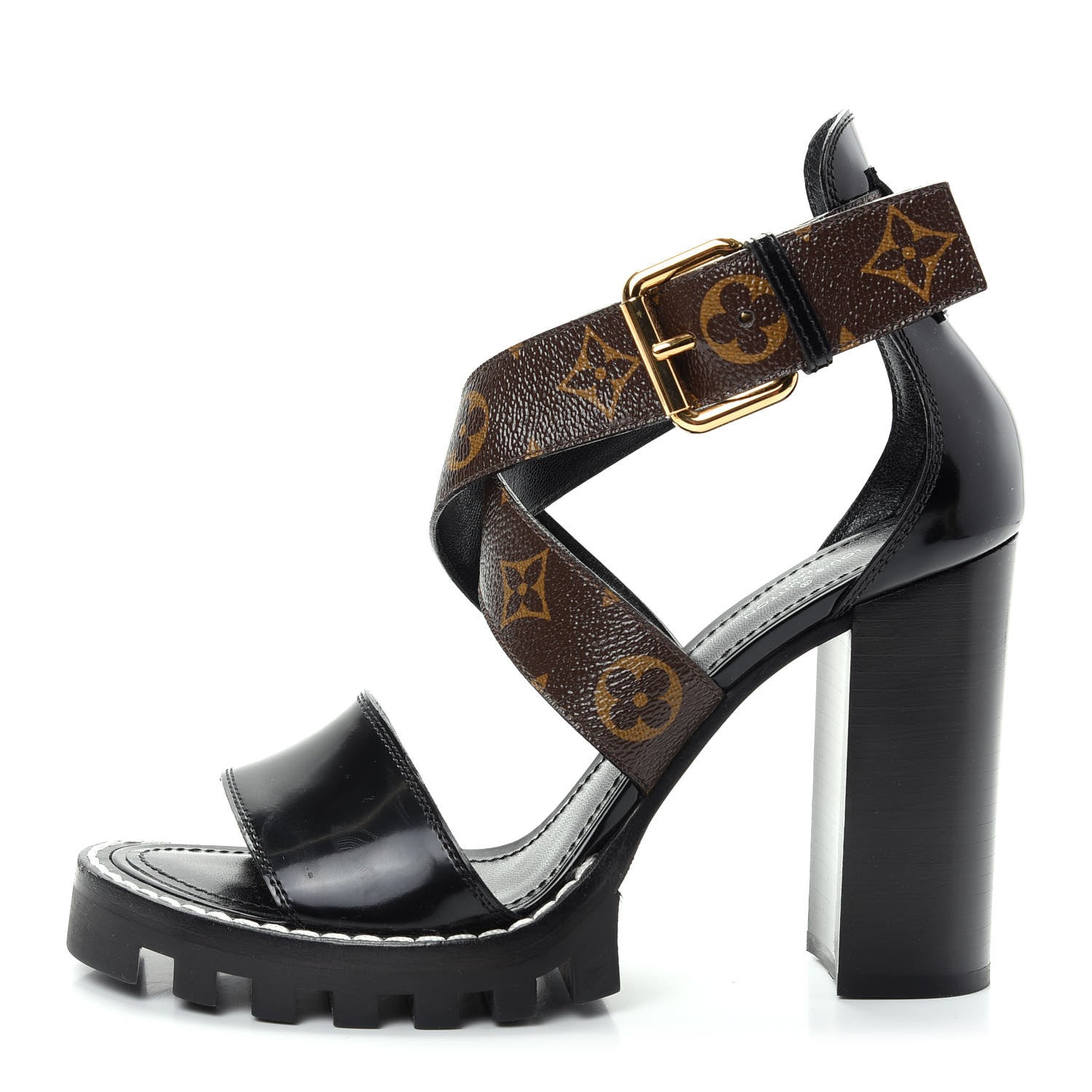 Louis Vuitton Glazed Calfskin Monogram Star Trail Sandal 38.5 Black 1 of 10