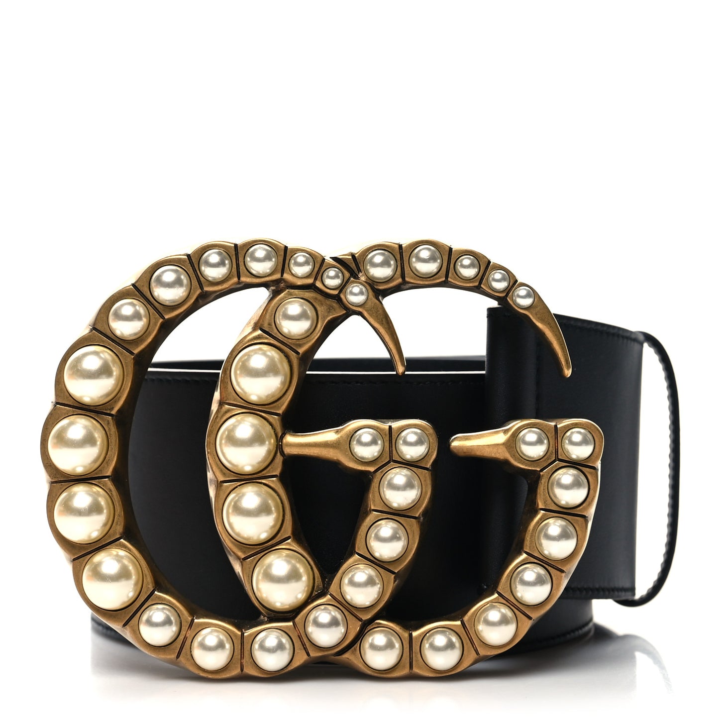 Moon Calfskin Pearl Double G 70mm Belt 85 34 Black Cream