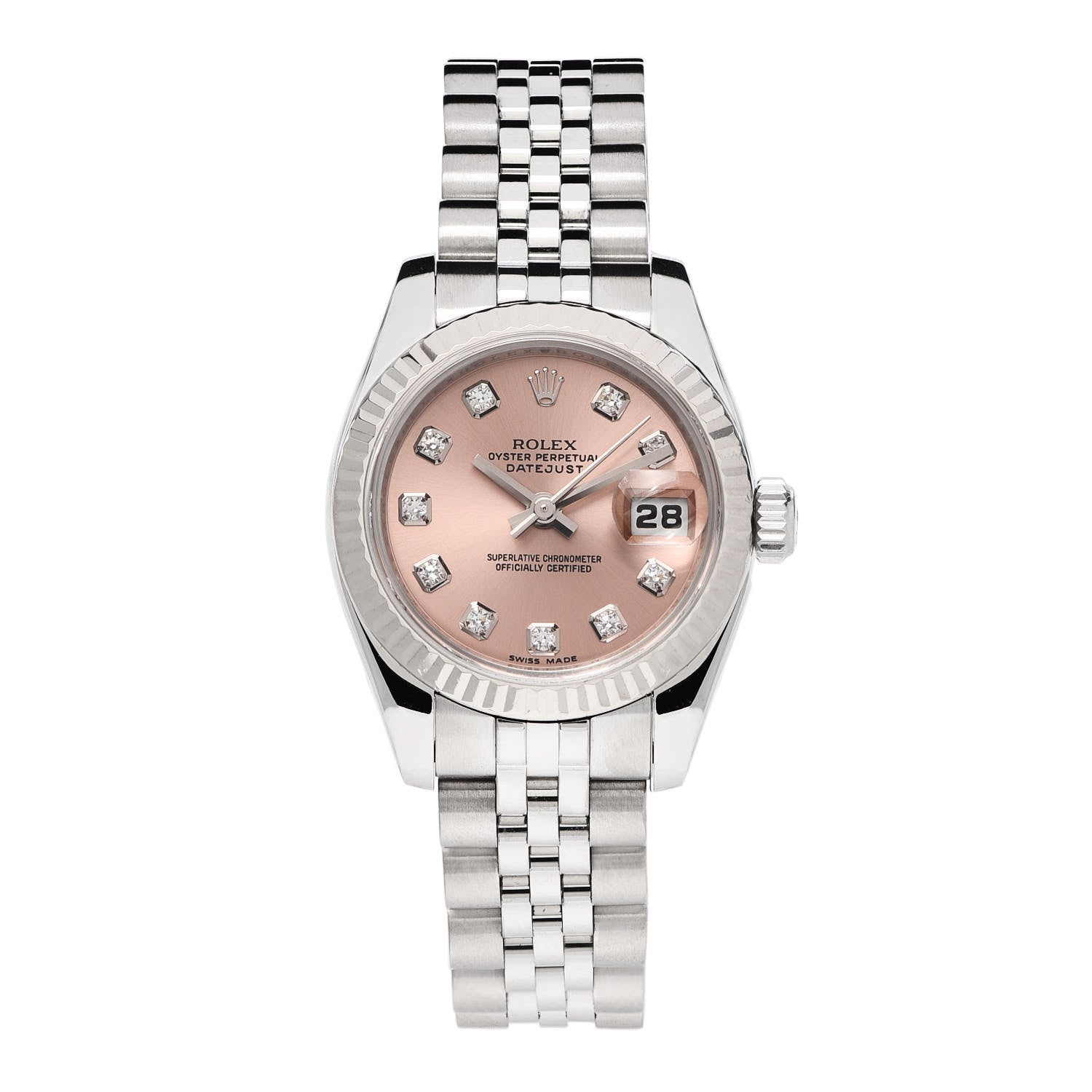 Rolex Stainless Steel 18K White Gold Diamond 26mm Oyster Perpetual Datejust Watch Pink 179174 1 of 5