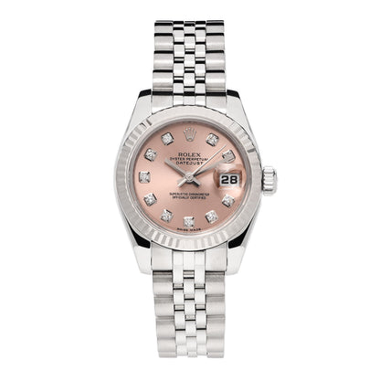 Rolex Stainless Steel 18K White Gold Diamond 26mm Oyster Perpetual Datejust Watch Pink 179174 1 of 5