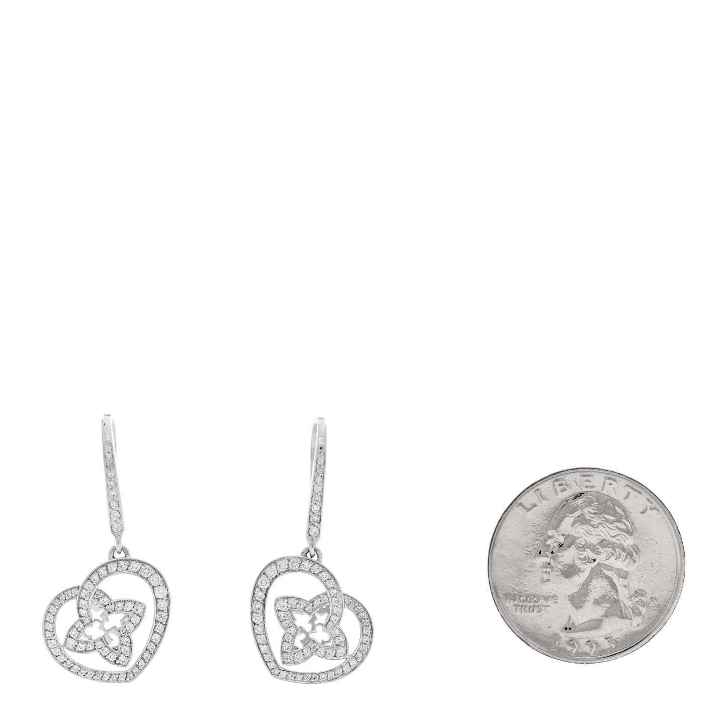 18K White Gold Diamond Small Coeur Heart Drop Earrings