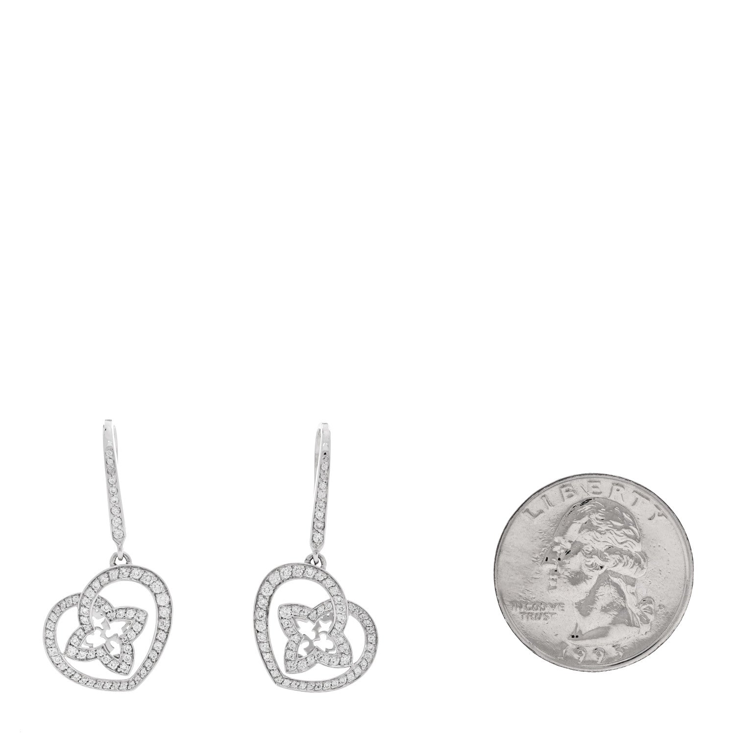 Louis Vuitton 18K White Gold Diamond Small Coeur Heart Drop Earrings 2 of 5
