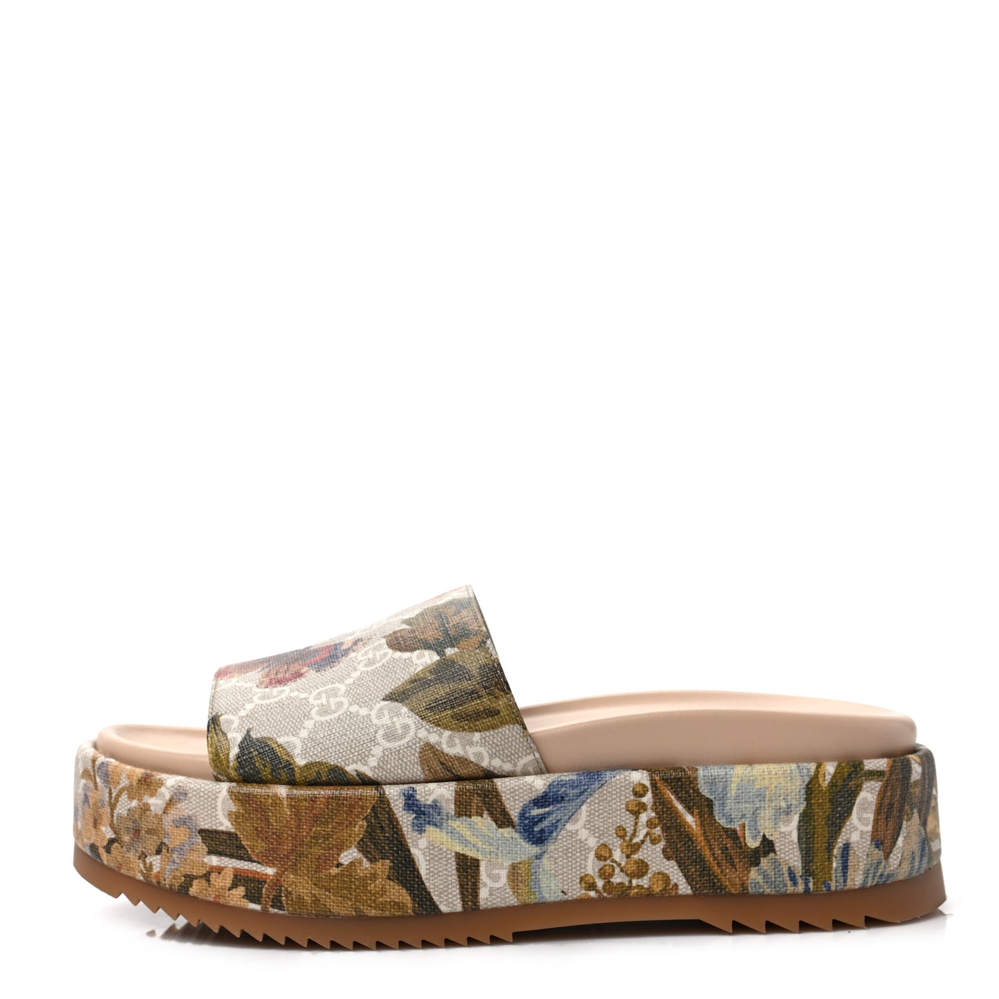 GG Supreme Monogram Water Flora Angelina Platform Slide Sandals 37.5 Beige White Multicolor