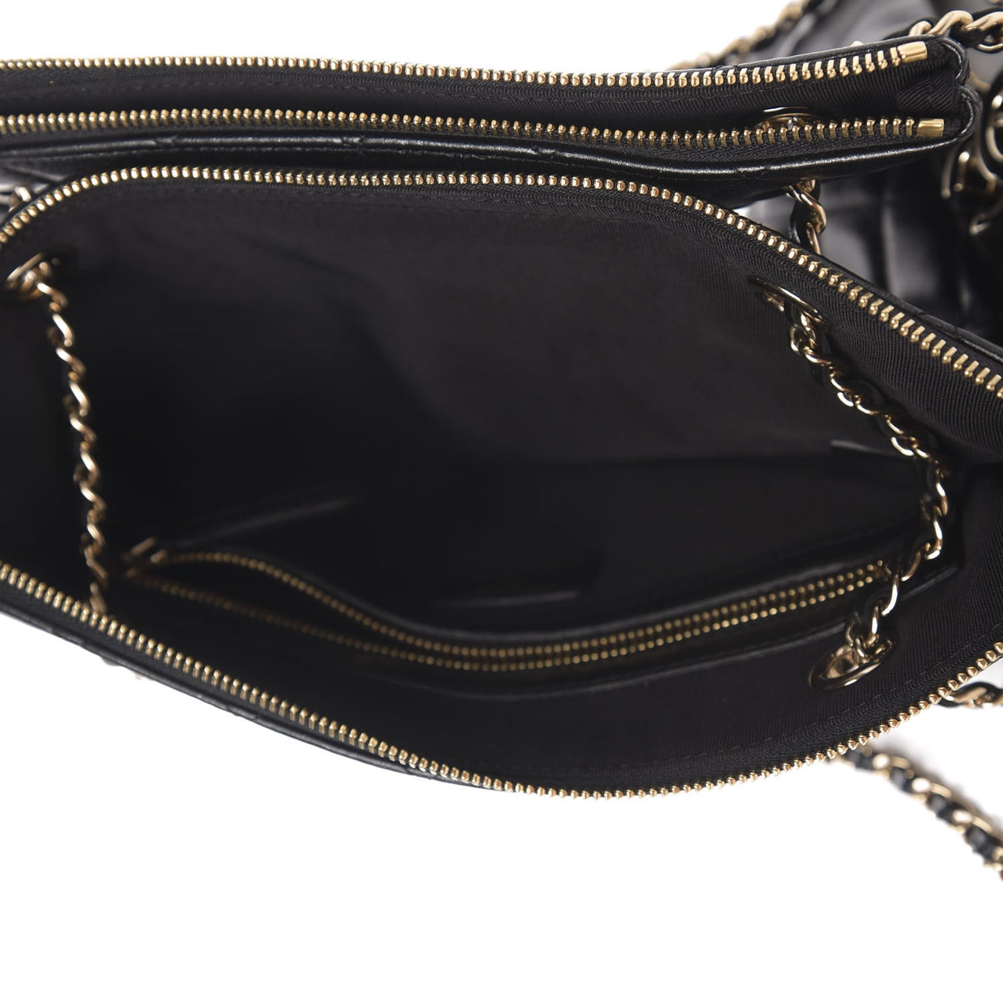 Shiny Lambskin Quilted Medium Double Case With Strap Black