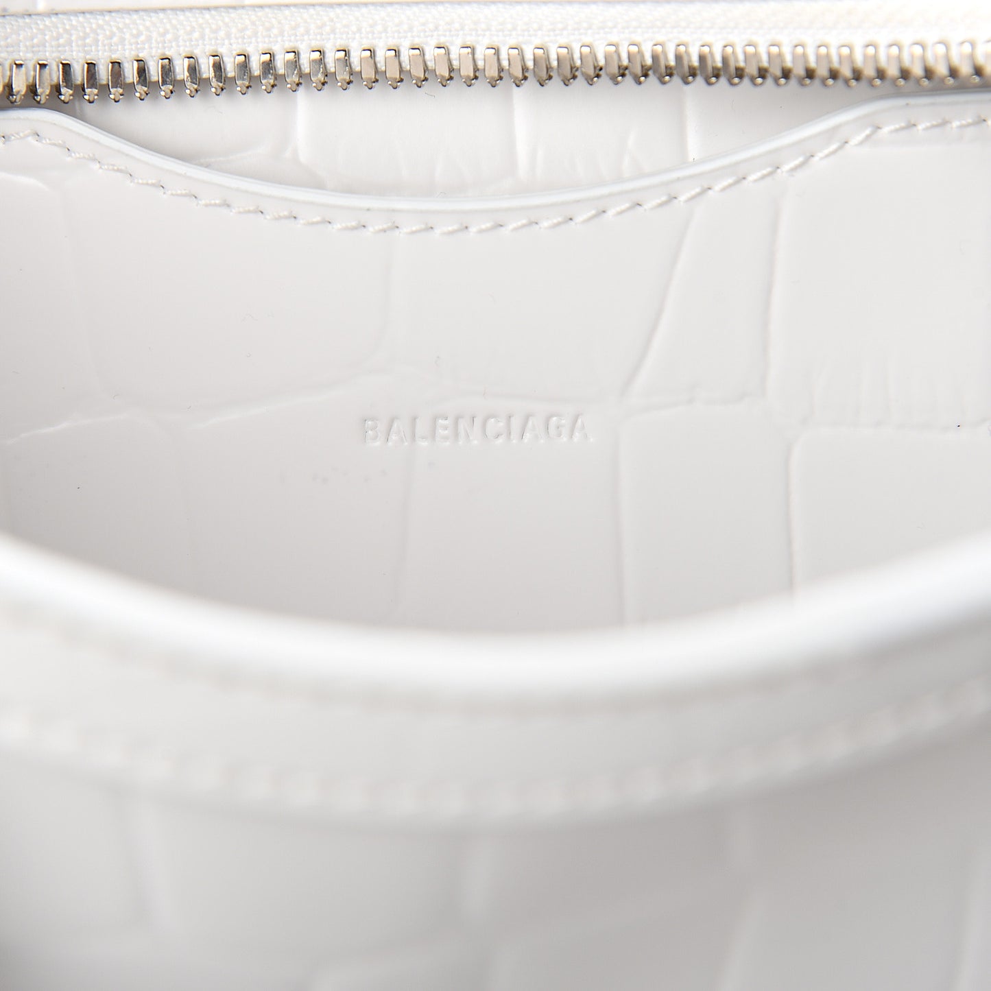 Semi Shiny Calfskin Crocodile Embossed Neo Classic Silver Hardware Mini City White