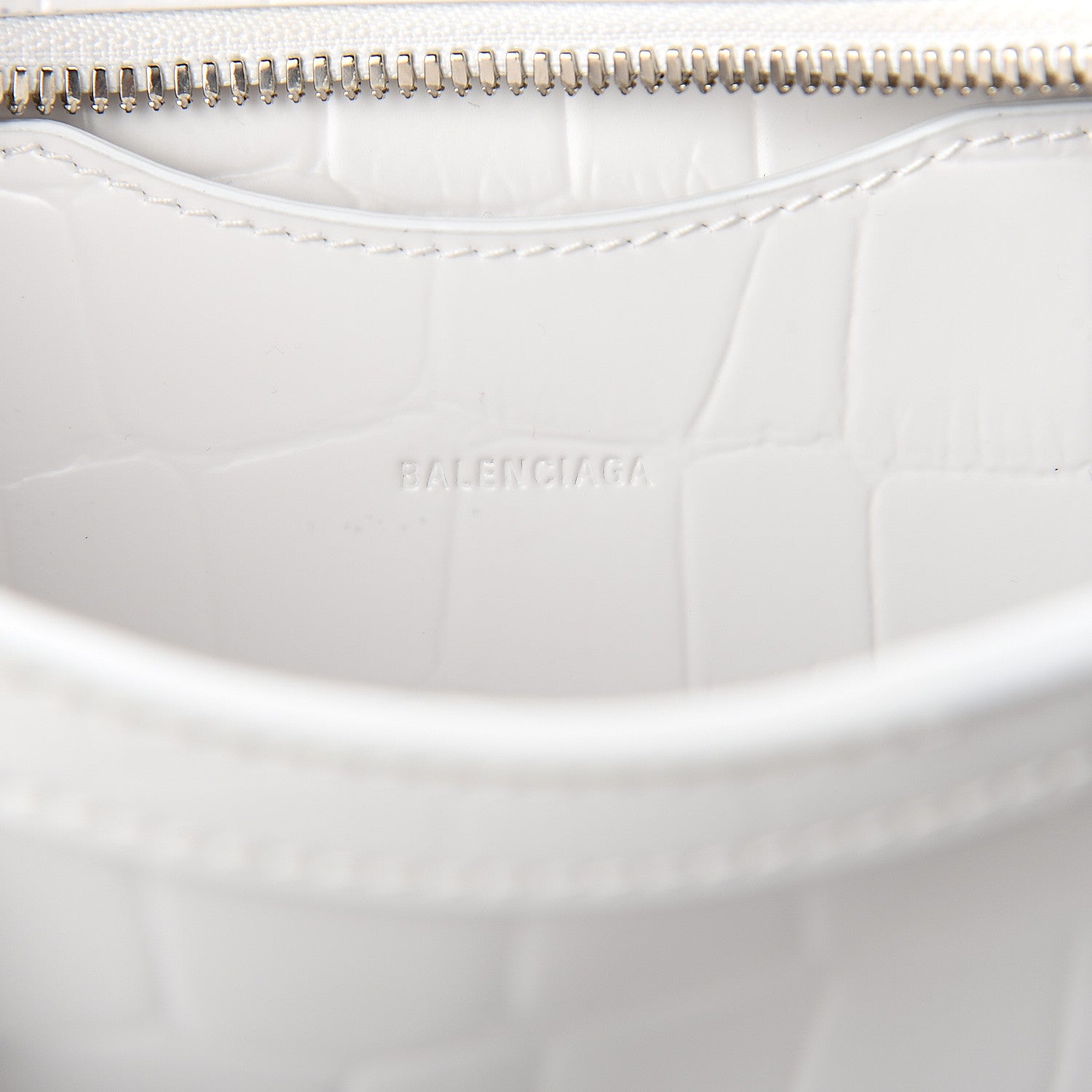 Balenciaga Semi Shiny Calfskin Crocodile Embossed Neo Classic Silver Hardware Mini City White 5 of 8