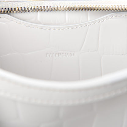Balenciaga Semi Shiny Calfskin Crocodile Embossed Neo Classic Silver Hardware Mini City White 5 of 8