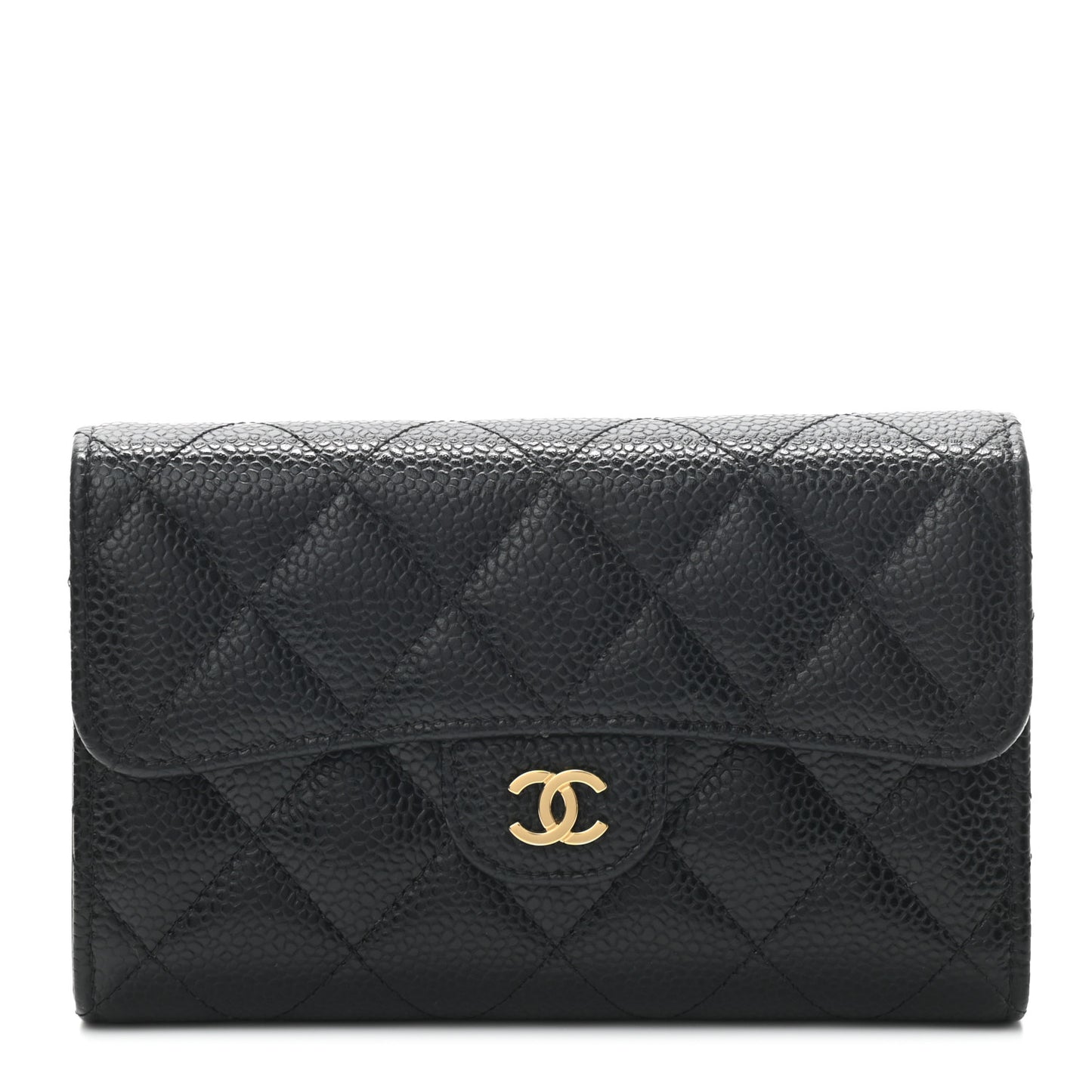 Caviar Quilted Small Flap Wallet Black