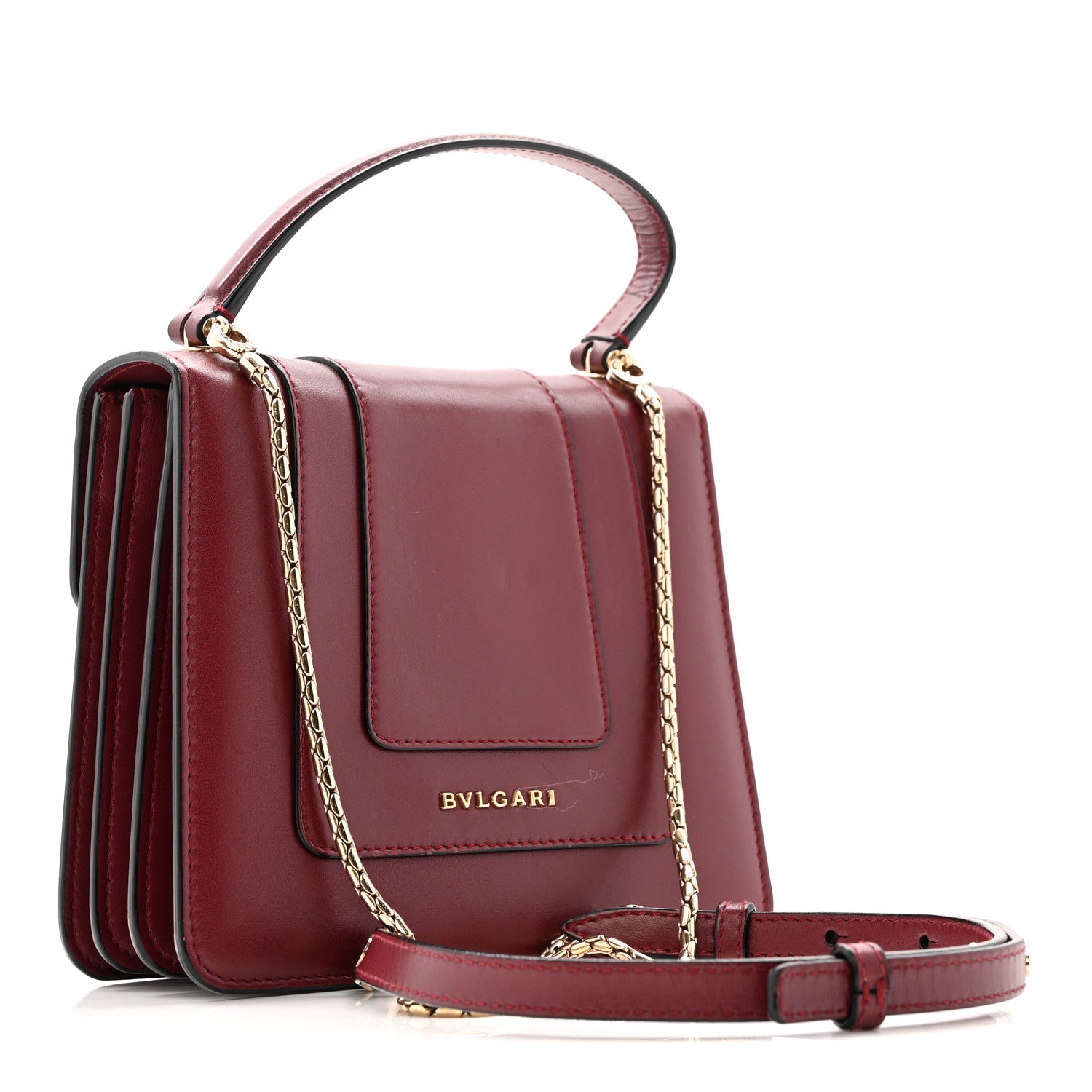 Bulgari Calfskin Serpenti Forever Top Handle Burgundy 3 of 14