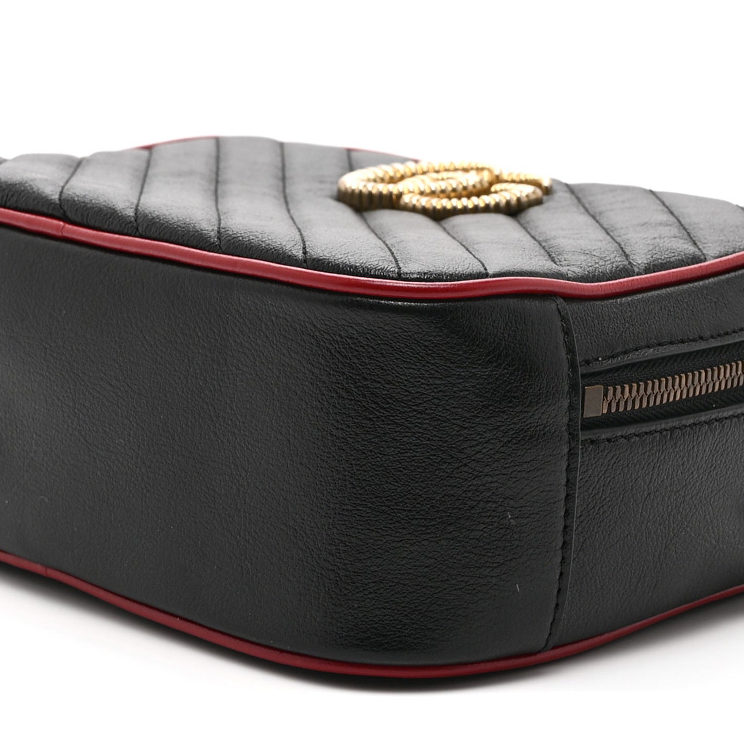Vintage Effect Calfskin Matelasse Diagonal Small Torchon GG Marmont Bamboo Top Handle Shoulder Bag Black Romantic Cherry