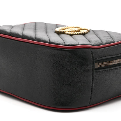 Gucci Vintage Effect Calfskin Matelasse Diagonal Small Torchon GG Marmont Bamboo Top Handle Shoulder Bag Black Romantic Cherry 11 of 11