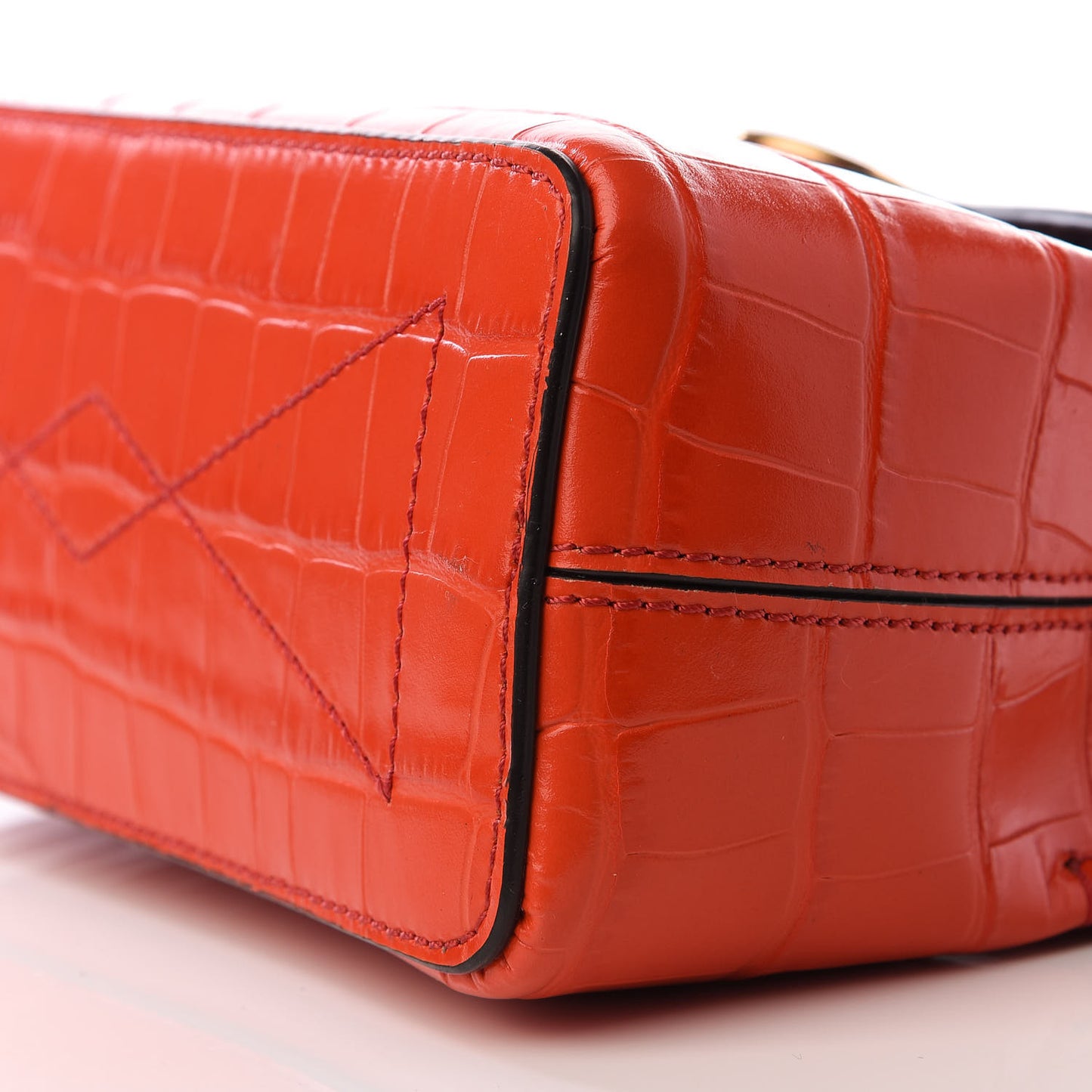 Shiny Croc Calfskin Embossed Micro Seaton Hibiscus Red