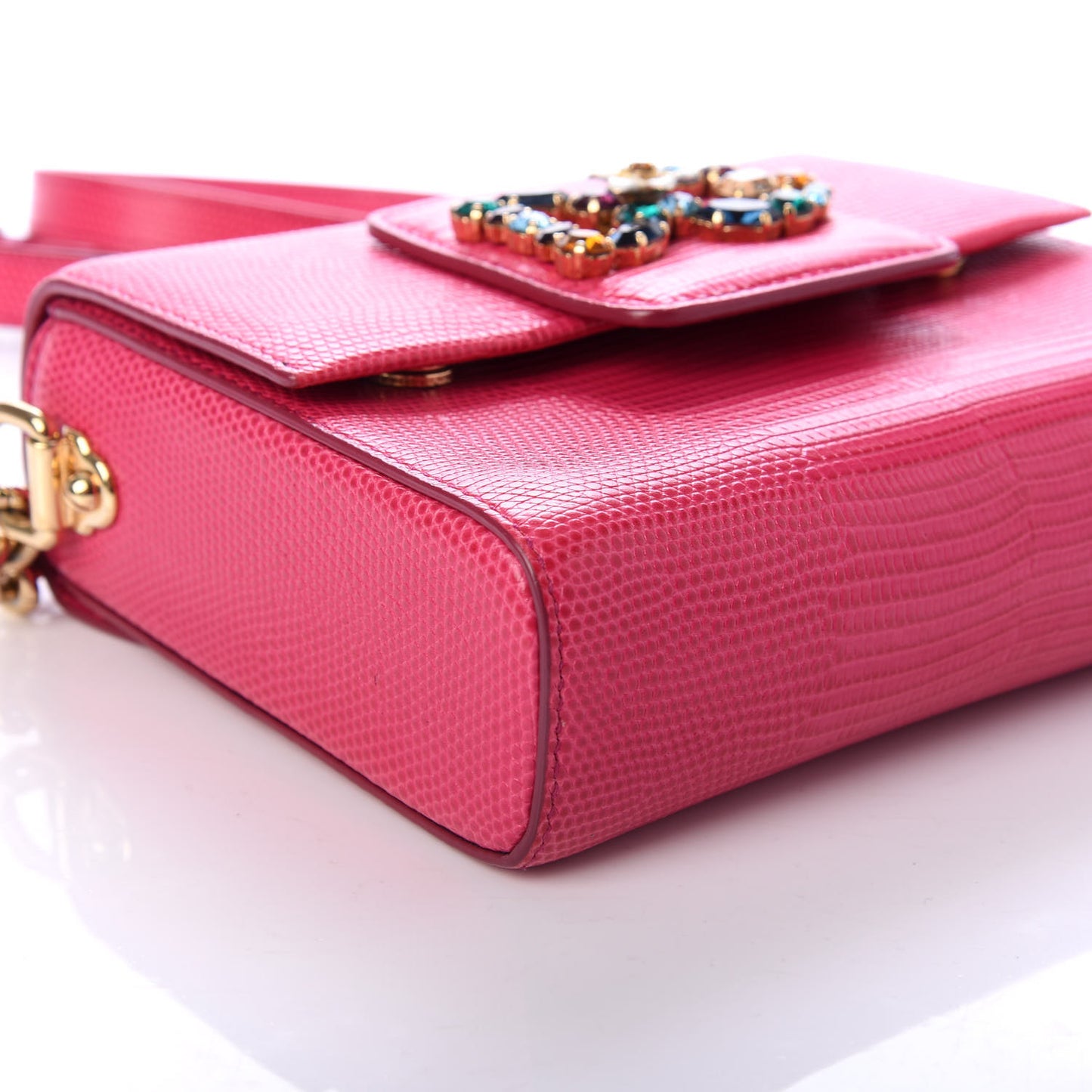 Stampa Iguana Calfskin Crystal Mini Milennials Shoulder Bag Pink