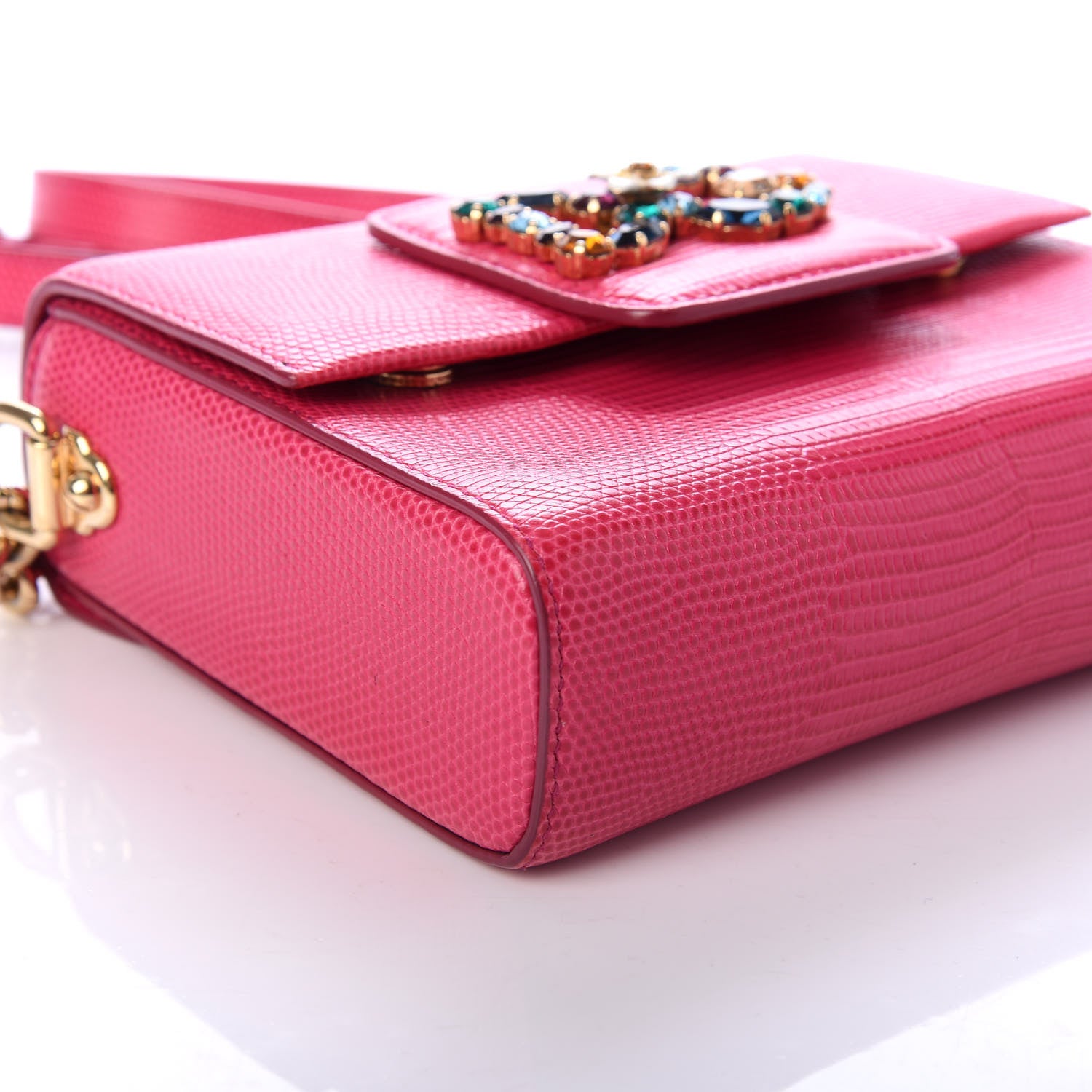 Dolce & Gabbana Stampa Iguana Calfskin Crystal Mini Milennials Shoulder Bag Pink 7 of 9