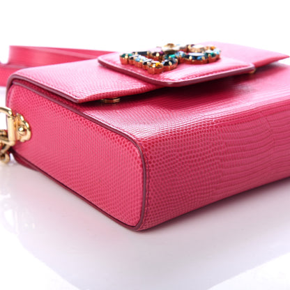 Dolce & Gabbana Stampa Iguana Calfskin Crystal Mini Milennials Shoulder Bag Pink 7 of 9