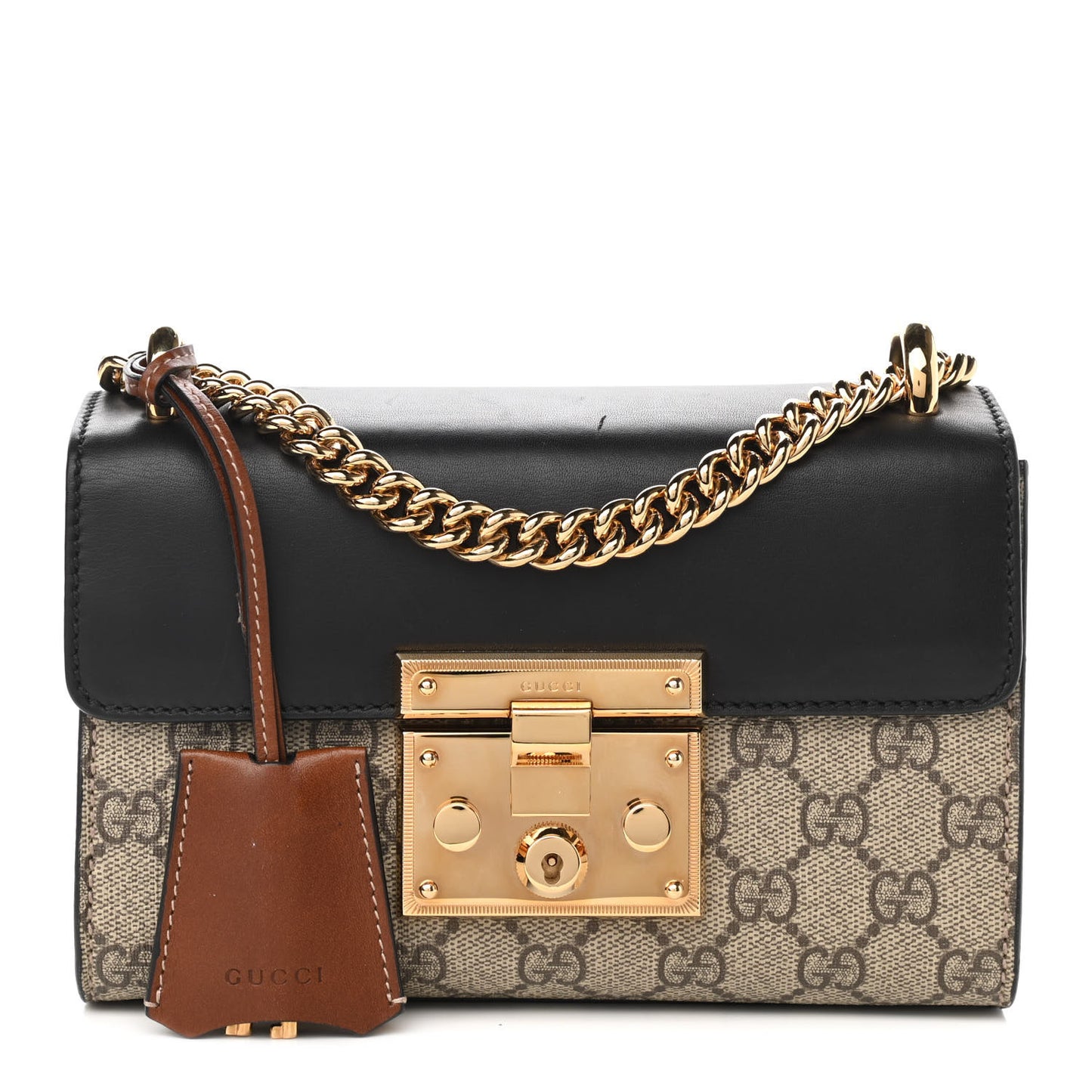GG Supreme Monogram Calfskin Small Padlock Shoulder Bag Beige Black Cuir