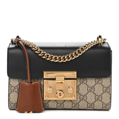 Gucci GG Supreme Monogram Calfskin Small Padlock Shoulder Bag Beige Black Cuir 1 of 12
