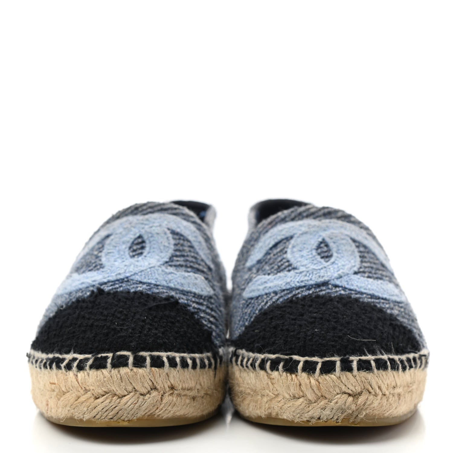 Chanel Cotton Tweed CC Espadrilles 38 Blue Ecru Black 2 of 15