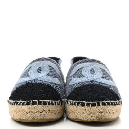 Chanel Cotton Tweed CC Espadrilles 38 Blue Ecru Black 2 of 15