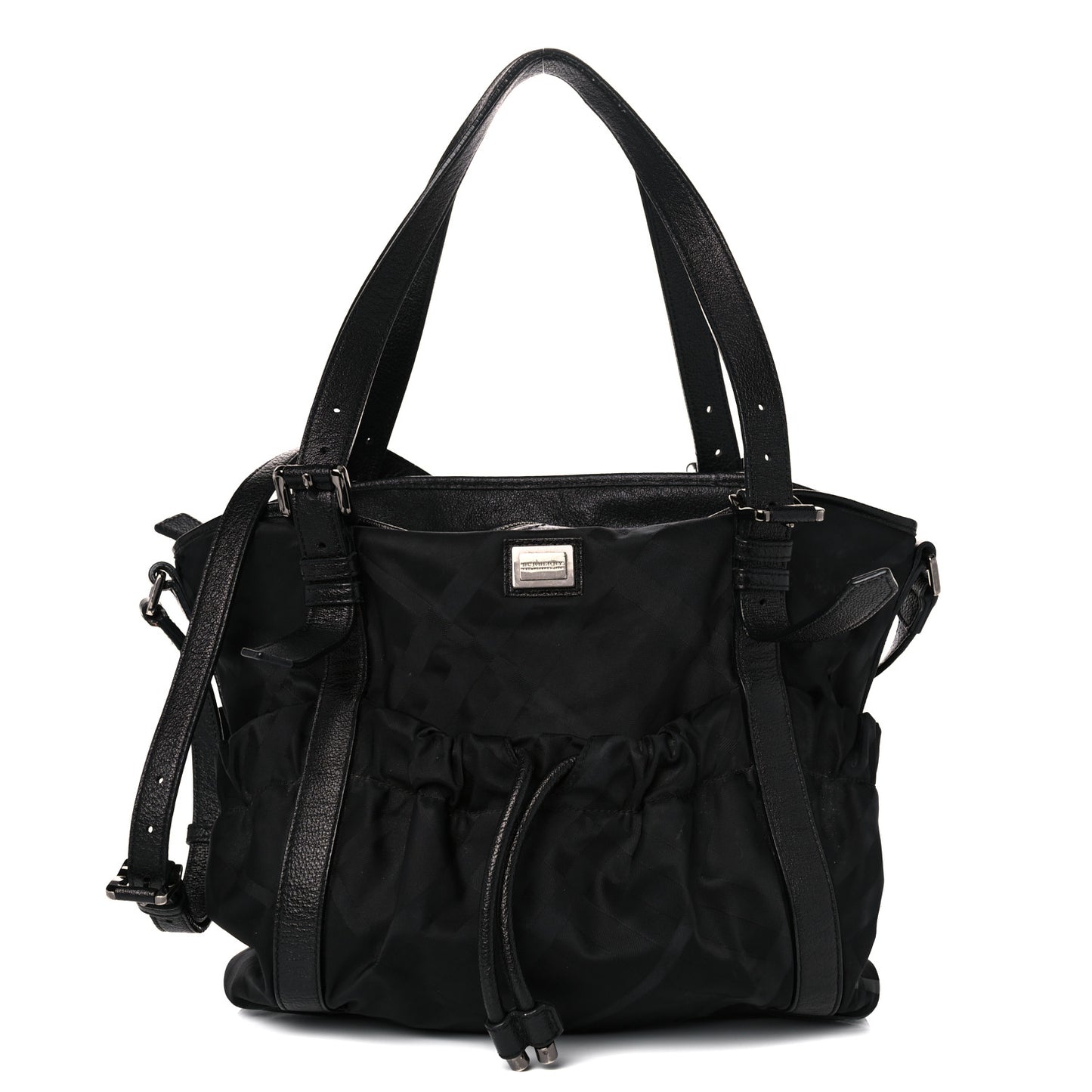 Nylon Tonal Check Drawstring Tote Black