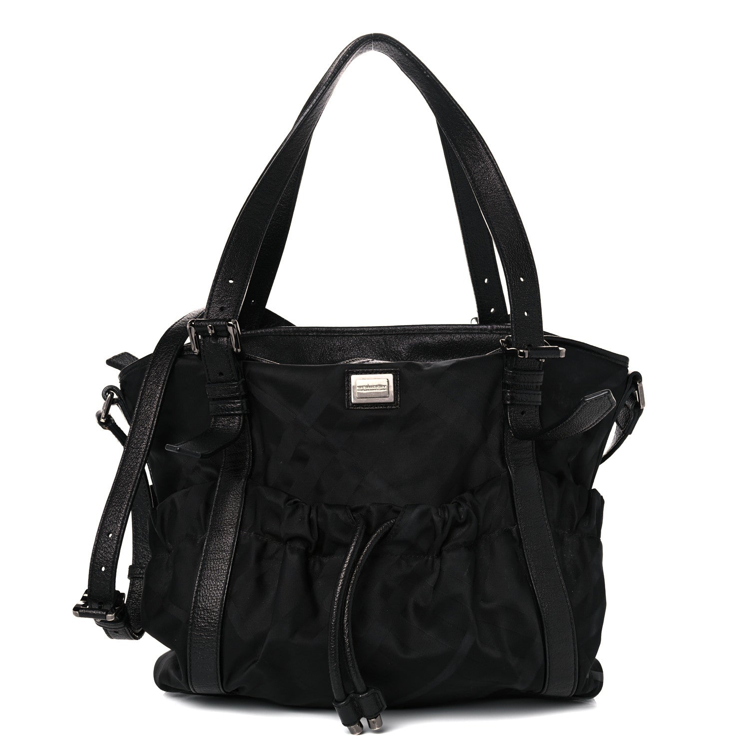 Burberry Nylon Tonal Check Drawstring Tote Black 1 of 18