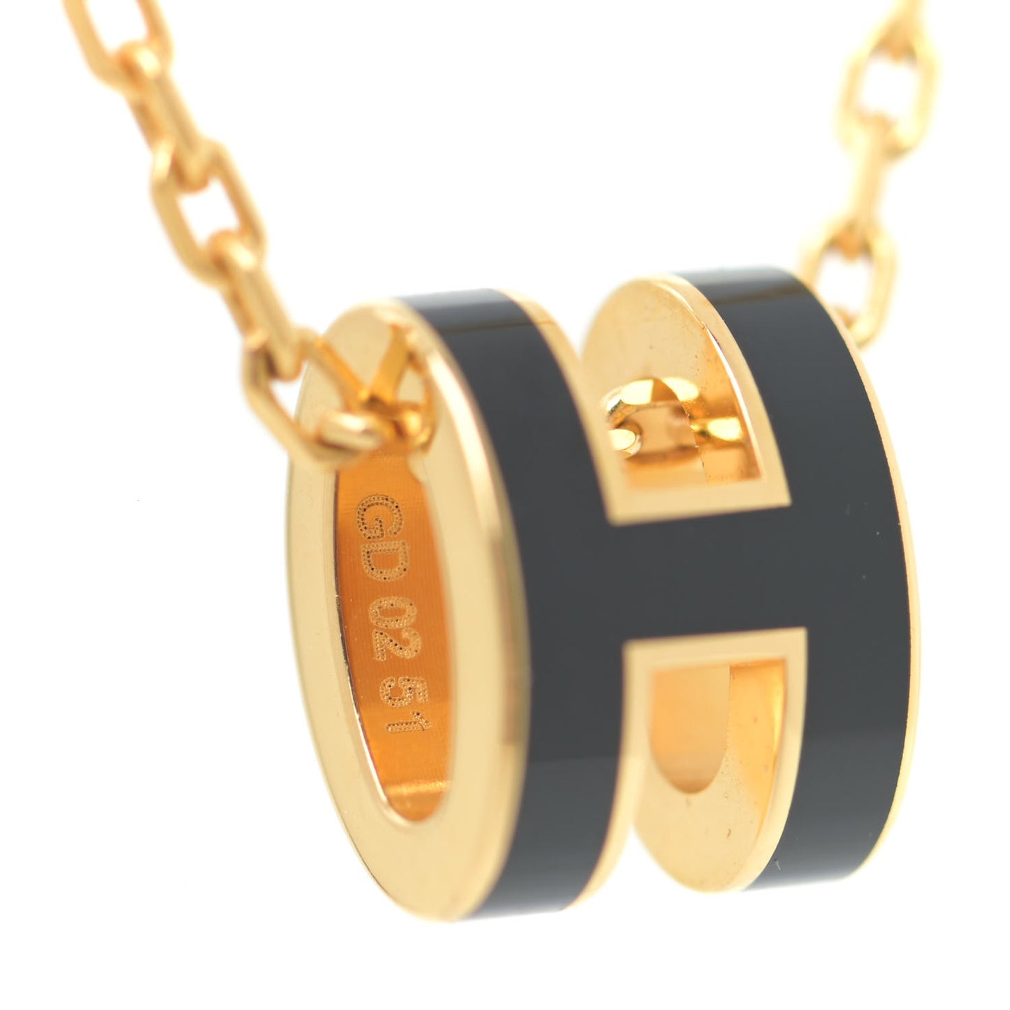 Lacquered Gold Mini Pop H Pendant Necklace Black