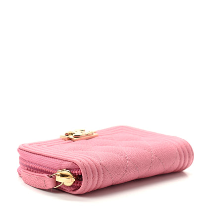 Chanel Caviar Quilted Boy Zip Around Coin Purse Wallet Pink 4 of 7