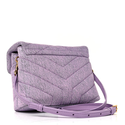 Saint Laurent Denim Y Quilted Monogram Toy Loulou Crossbody Bag Bleached Lilac 3 of 9