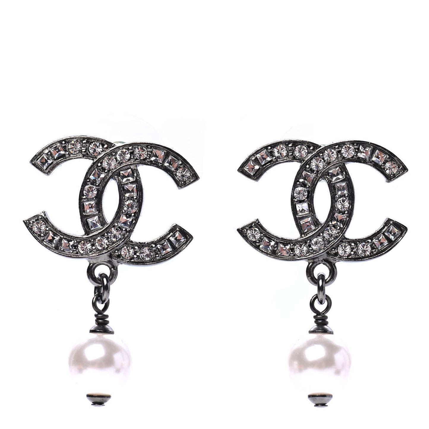 Ruthenium Crystal Pearl CC Drop Earrings