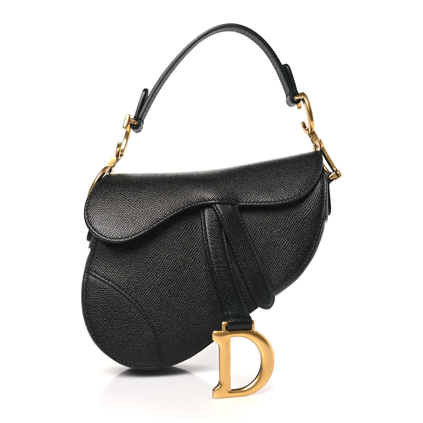Grained Calfskin Mini Saddle Bag Black