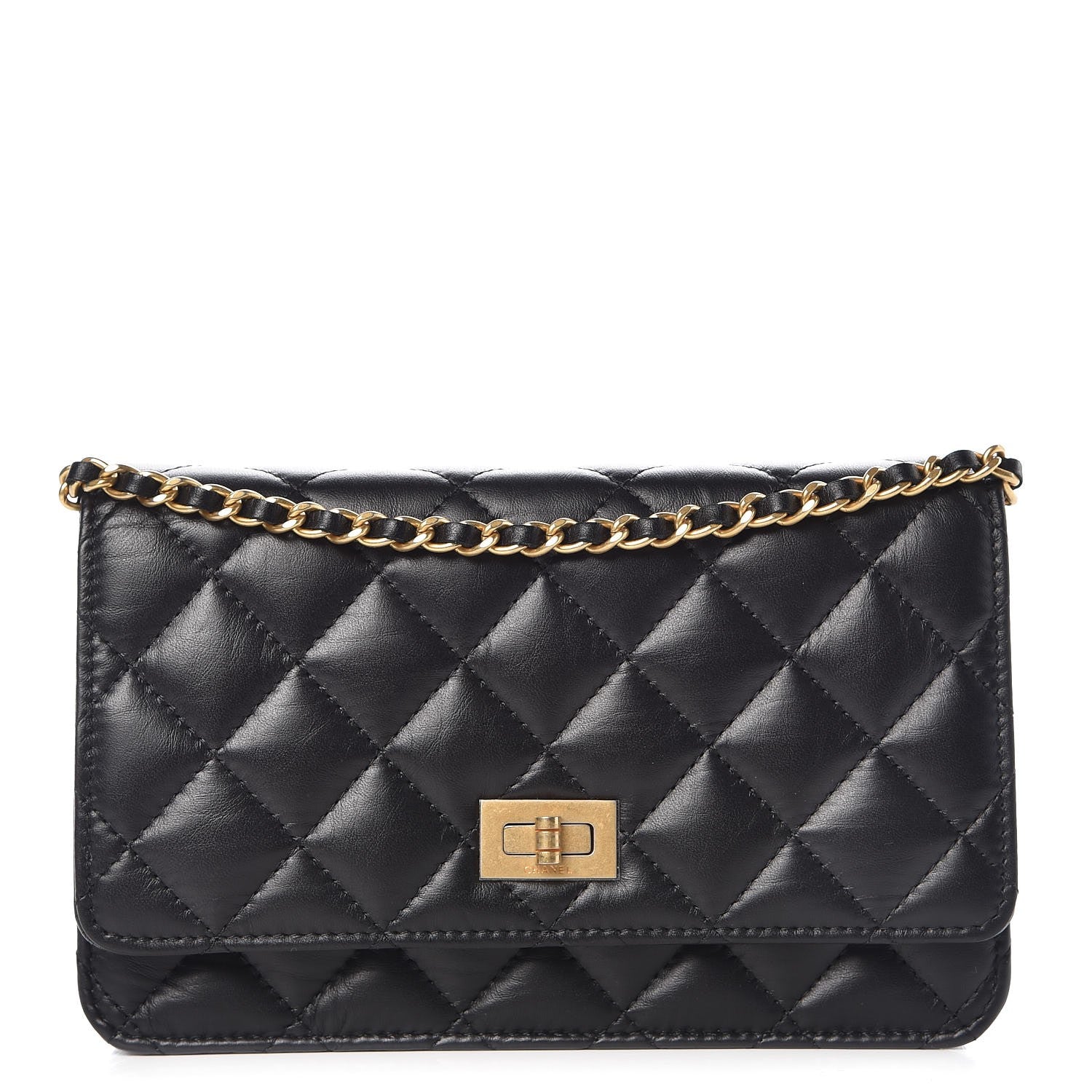 Chanel Aged Calfskin Quilted Reissue Wallet On Chain WOC Black 1 of 9