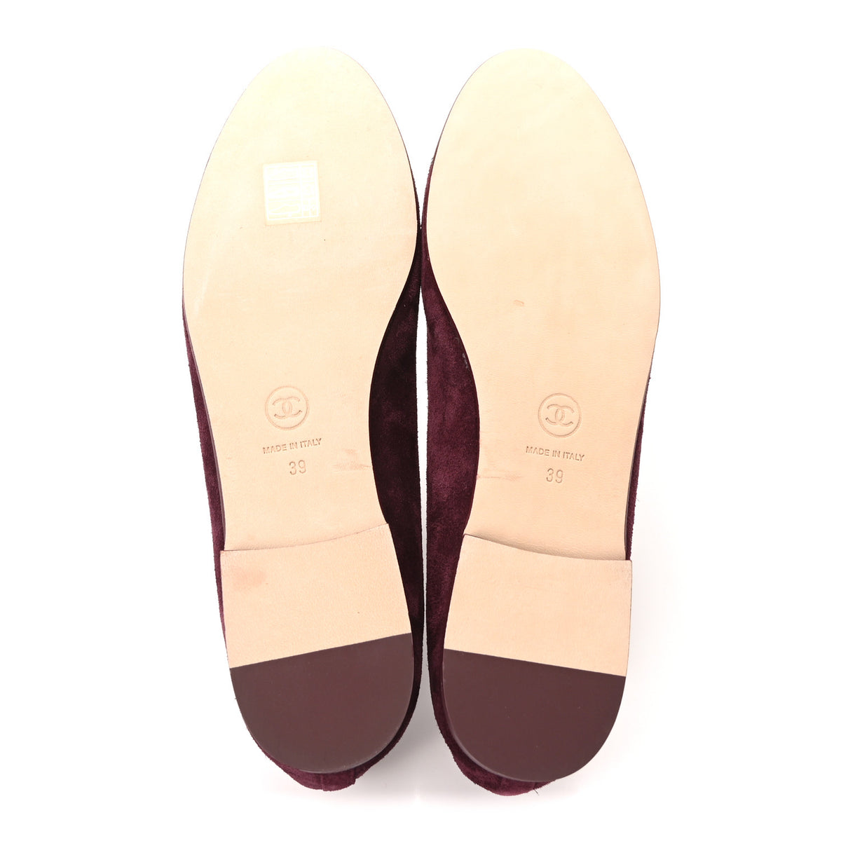 Suede Calfskin Patent Cap Toe CC Ballerina Flats 39 Burgundy
