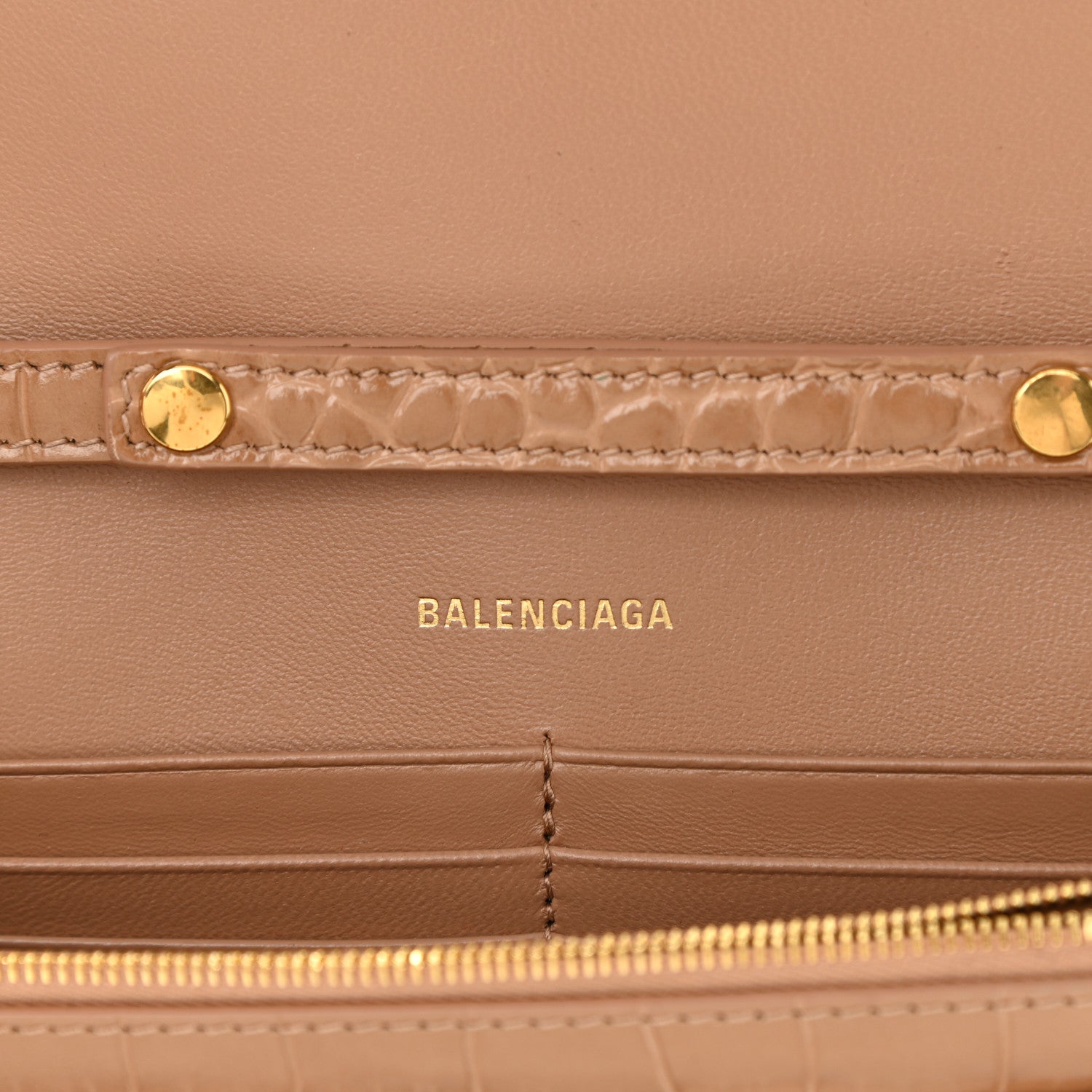 Balenciaga Shiny Calfskin Crocodile Embossed Hourglass Chain Bag Nude Beige 6 of 7