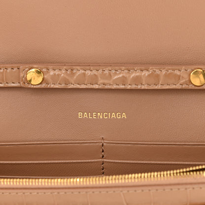 Balenciaga Shiny Calfskin Crocodile Embossed Hourglass Chain Bag Nude Beige 6 of 7