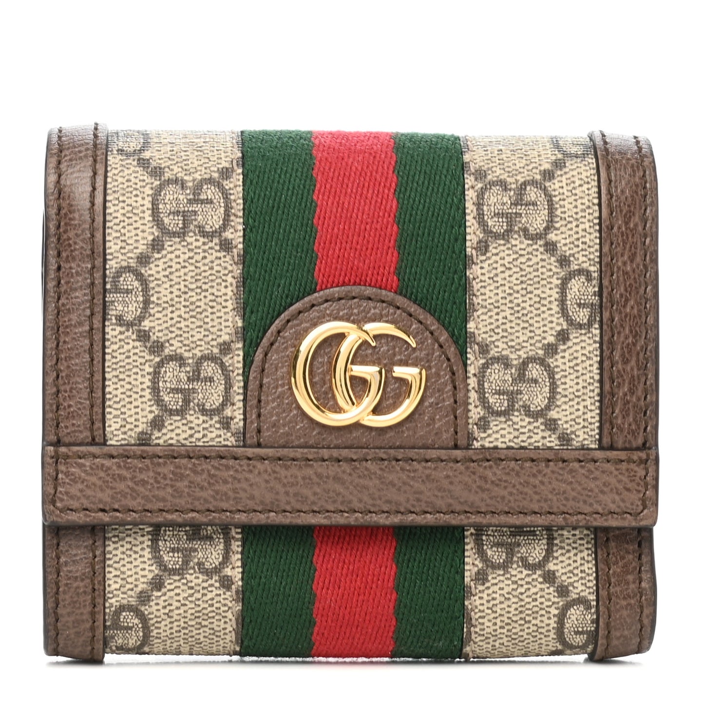 GG Supreme Monogram Web Ophidia French Flap Wallet Beige New Acero