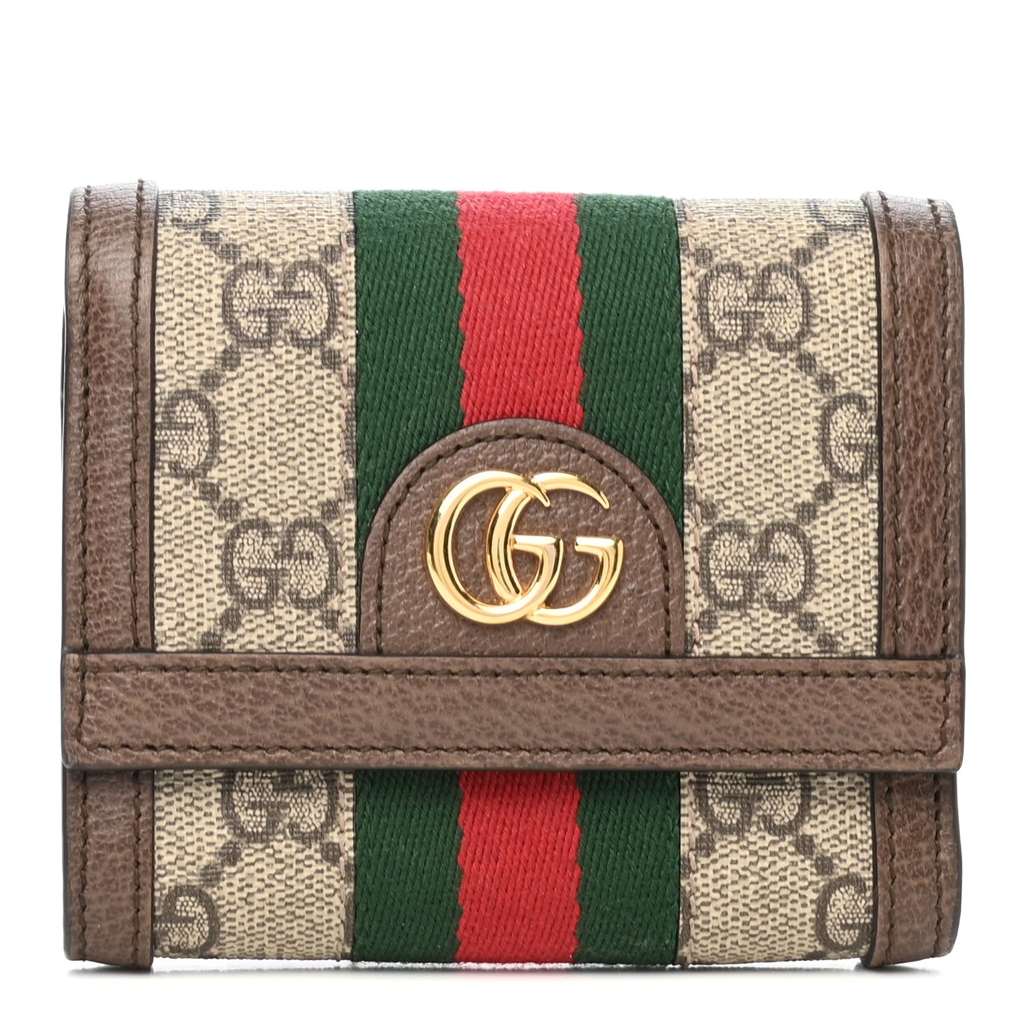 Gucci GG Supreme Monogram Web Ophidia French Flap Wallet Beige New Acero 1 of 7