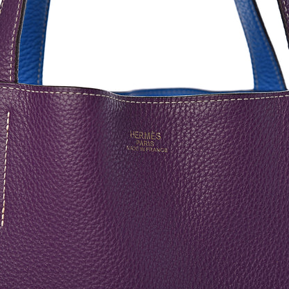 Hermes Taurillon Clemence Double Sens 45 Reversible Tote Bleu Zanzibar Ultraviolet 9 of 17