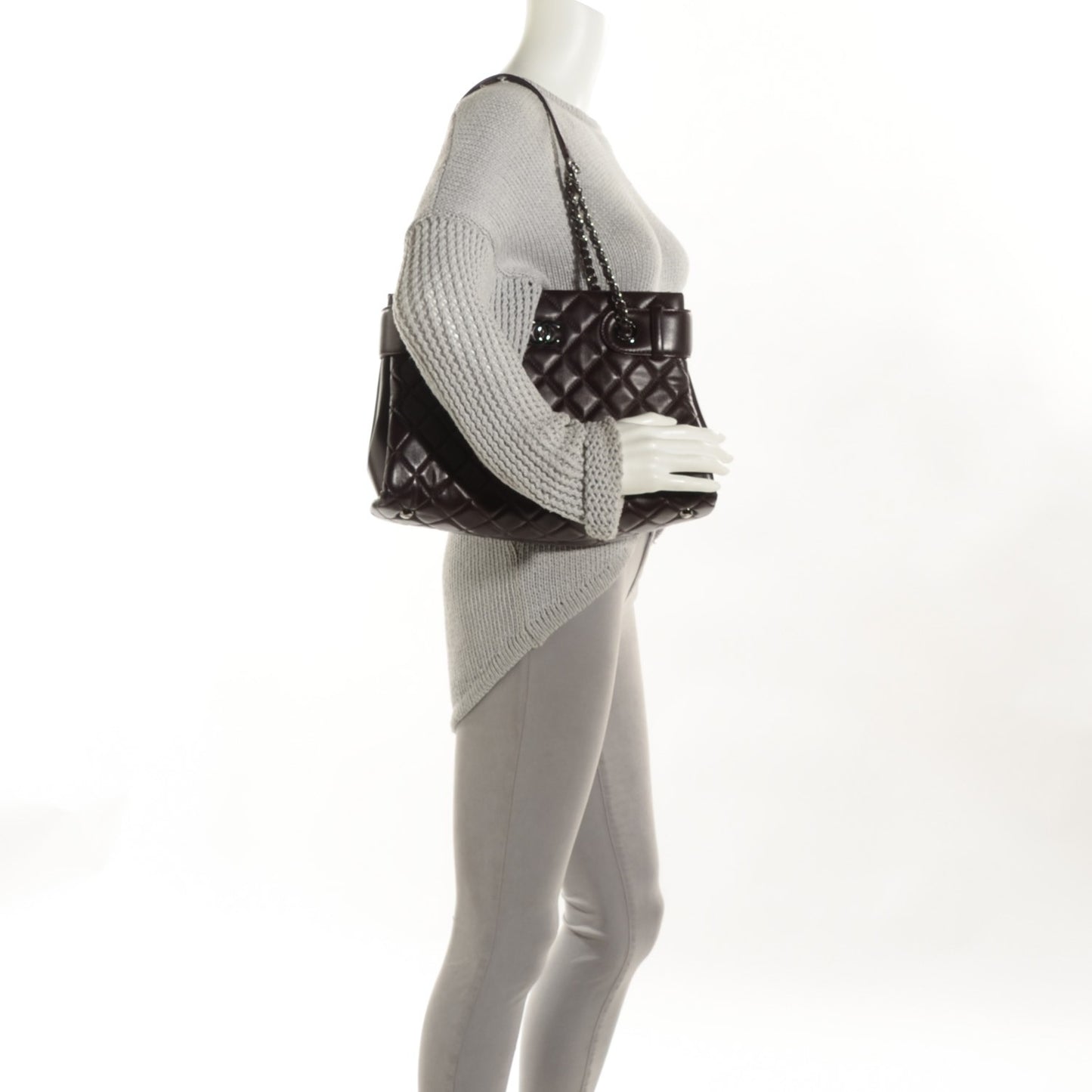 Lambskin Quilted Small Coco Loop Tote Burgundy
