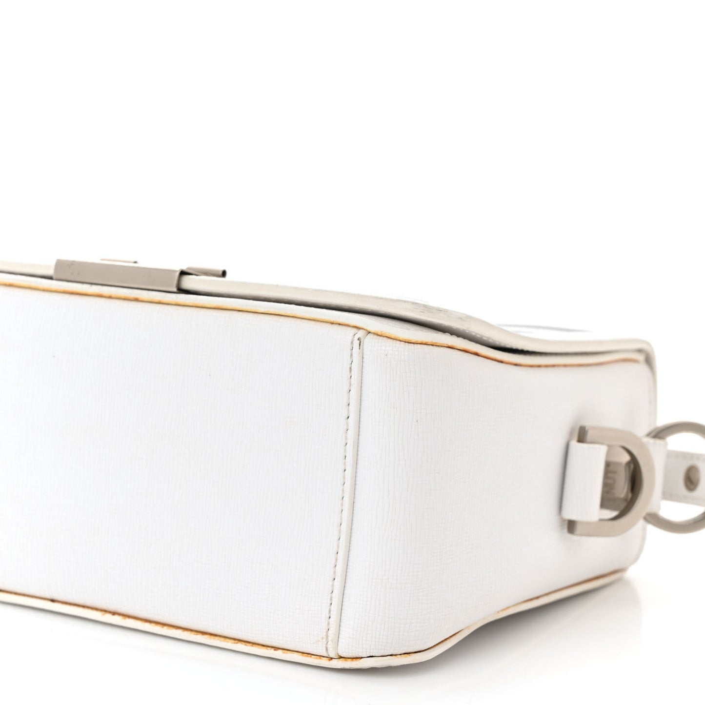 Saffiano Striped Mini Diag Binder Clip Bag White Black