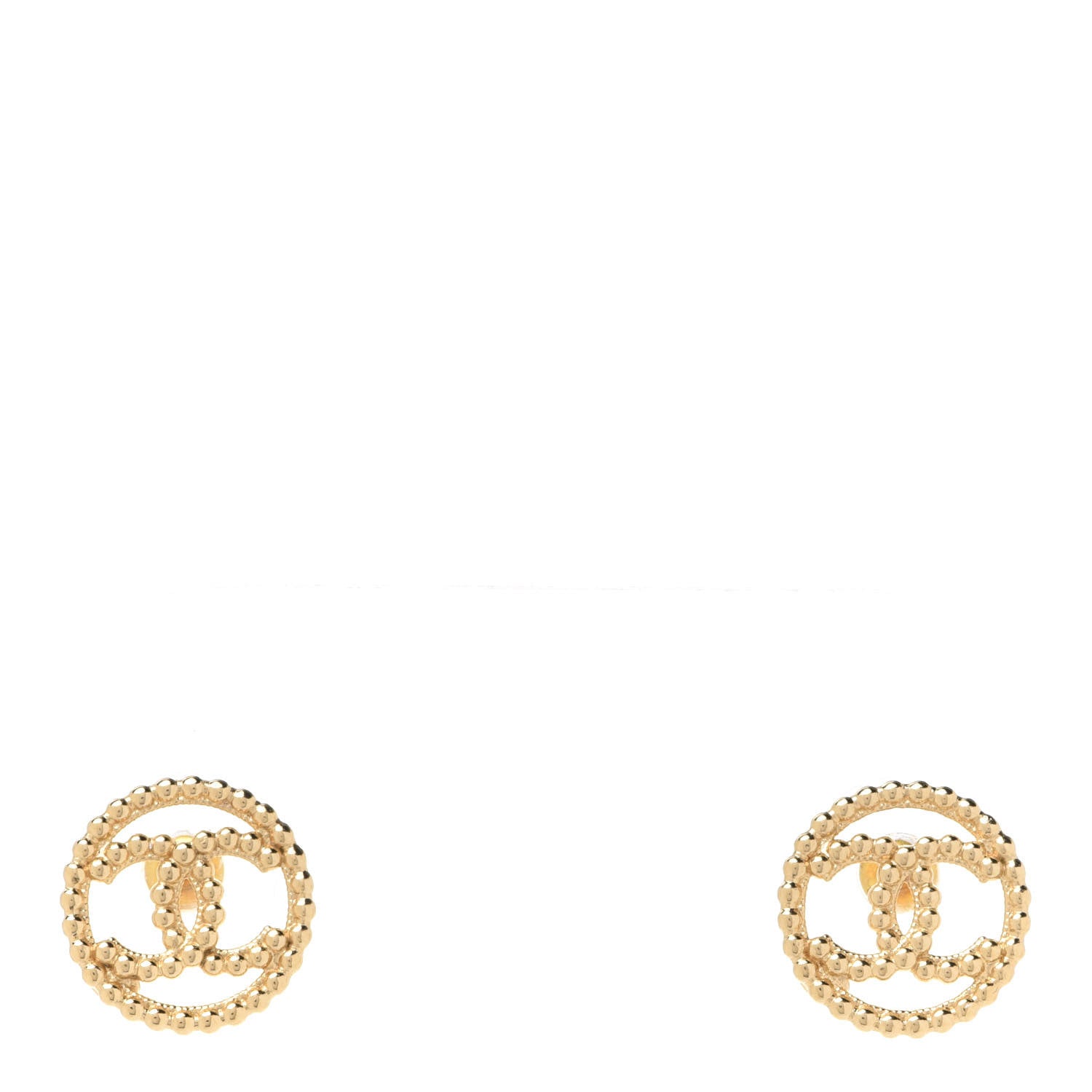 Chanel Metal Bead Round CC Stud Earrings Gold 1 of 5