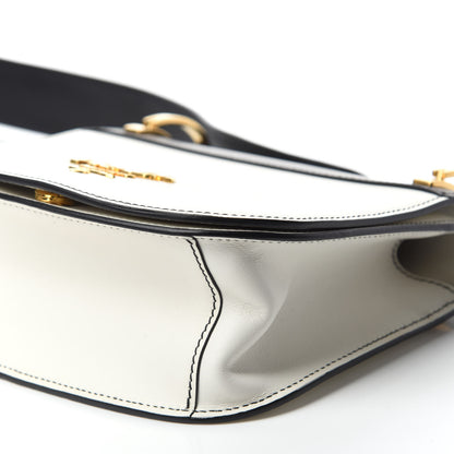 Prada City Calf Pionniere Saddle Bag Black White 7 of 9