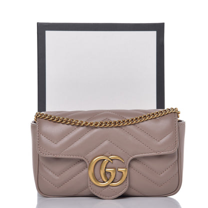 Gucci Calfskin Matelasse Super Mini GG Marmont Shoulder Bag Porcelain Rose 9 of 9