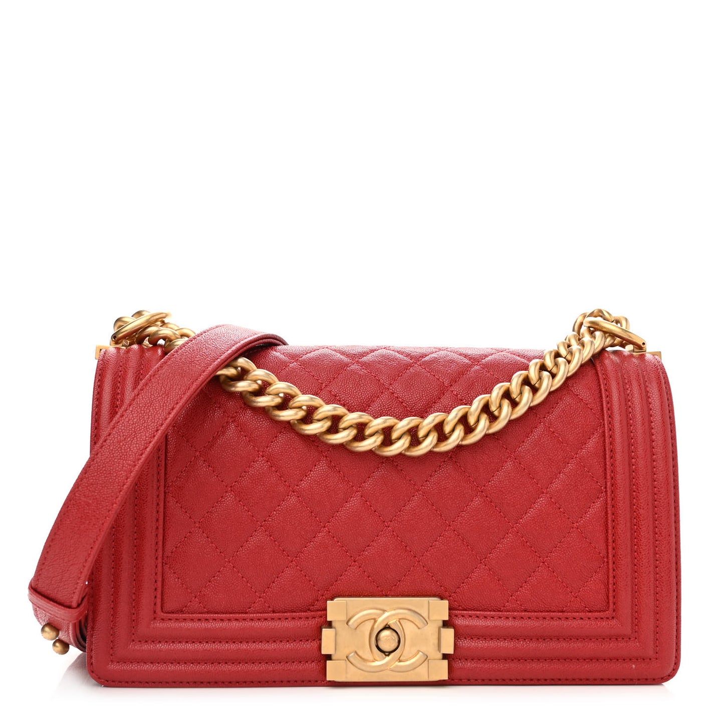 Caviar Quilted Medium Boy Flap Red