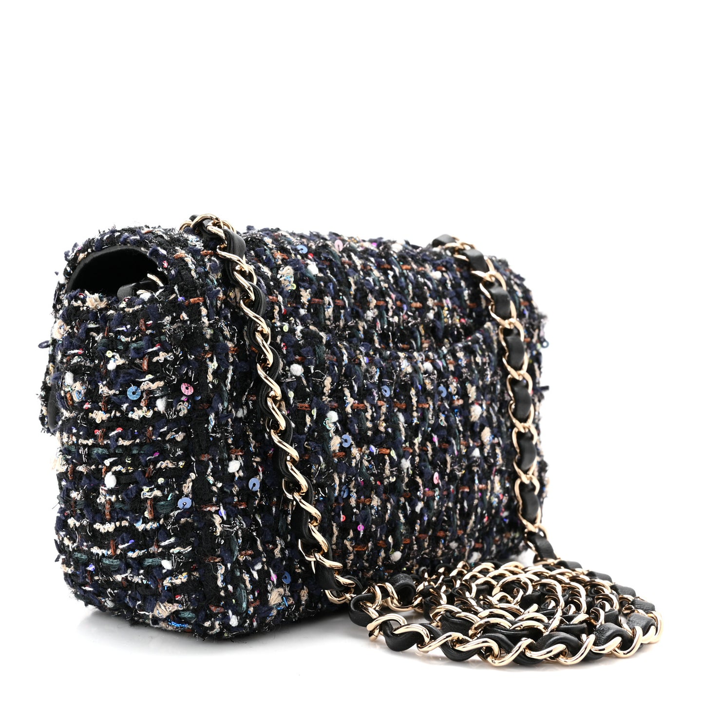 Glittered Tweed Quilted Mini Rectangular Flap Navy Blue Mulitcolor