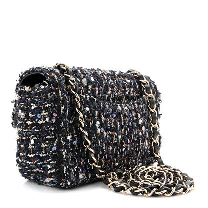 Chanel Glittered Tweed Quilted Mini Rectangular Flap Navy Blue Mulitcolor 3 of 10