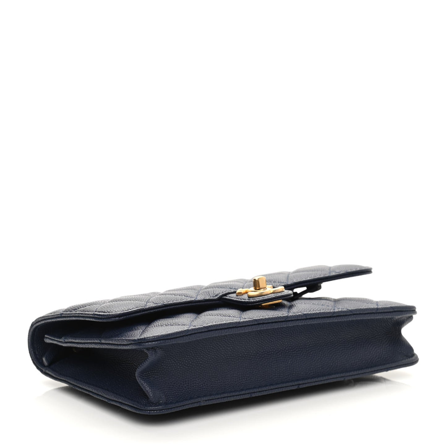 Caviar Quilted Chain Handle Round Wallet On Chain WOC Navy