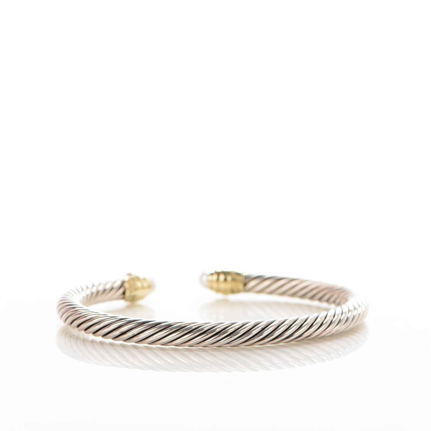 Sterling Silver 14K Yellow Gold Pearl 5mm Cable Classics Bracelet