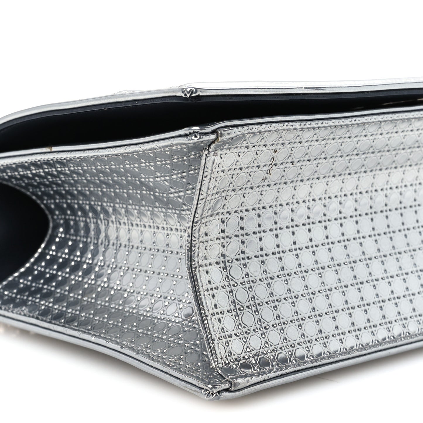 Metallic Patent Micro-Cannage Medium Diorama Flap Bag Silver