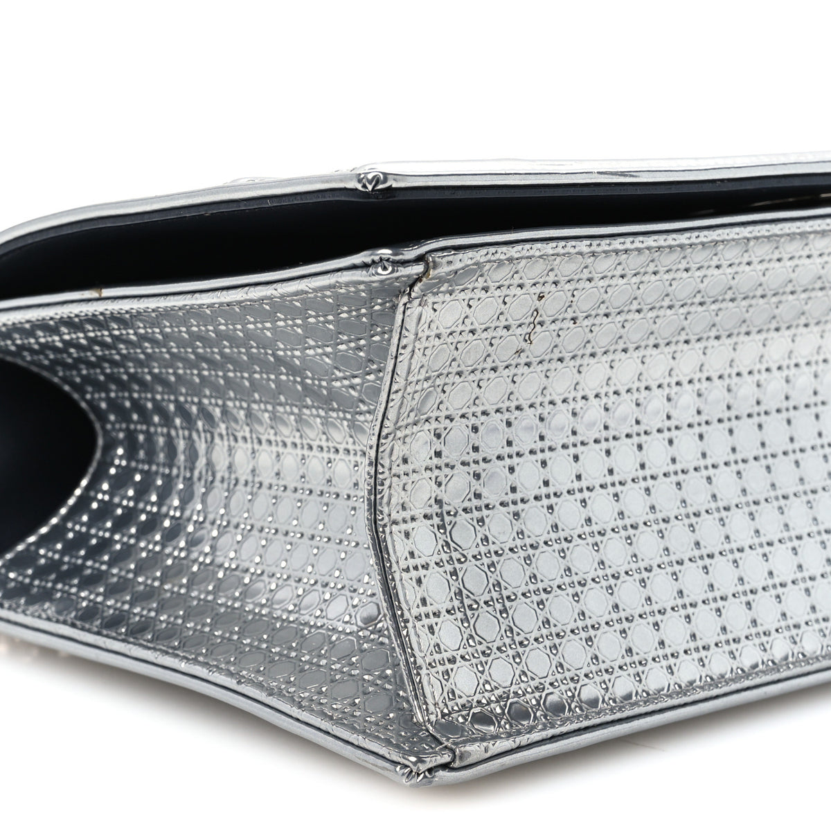 Christian Dior Metallic Patent Micro-Cannage Medium Diorama Flap Bag Silver 8 of 10